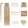 SEGO Ponytail Extension Human Hair Real Human Hair Clip In Wrap Around Long Straight Ponytail 14 Inch 80g 18P613 Ash Blo