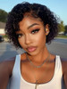 KLAIYI Short Bob Curly Wig with Bangs Human Hair Pixie Cut Wig Bouncy Curls Wear and Go Glueless Wigs for Black Women Br