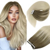 Ve Sunny Hair Extensions Tape in 16inch Tape in Human Hair Extensions Light Brown Ombre Platinum Blonde Tape Extensions