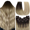 YoungSee 120G Clip in Human Hair Extensions Ombre Real Human Hair Extensions Clip ins Medium Brown Ombre Golden Mix Plat