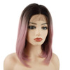Meiyite Hair Straight Short 12inch Dark Root Pink Ombre Heavy Density Realistic Heat Resistant Synthetic Lace Front Wig
