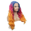 FSLWIGS Long Rainbow Hair Wig MultiColor Natural Wave Synthetic Lace Front Wigs Colorful Heat Resistant for Music Festiv