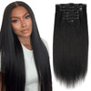 Sassina Real Thick Yaki Straight Clip in Human Hair Extensions Full Head Natural Black Yaki Clip in Hair Extensions for