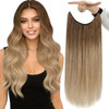 Fshine Invisible Wire Hair Extensions Ombre Light Brown to Dirty Blonde Wire Hidden Hair Extensions 16 Inch Clip in One