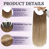 Fshine Invisible Wire Hair Extensions Ombre Light Brown to Dirty Blonde Wire Hidden Hair Extensions 16 Inch Clip in One