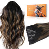 DOORES Clip in Hair Extensions Human Hair Extensions Balayage Natural Black to Chestnut Brown 16 Inch 7pcs 120g Real Hai