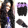 Loose Wave 3 Bundles with Closure Human Hair Bundles 8A Brazilian Virgin Human Hair Loose Wave Bundles with 4 4 Lace Clo