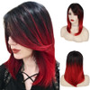 Sallcks Womens Ombre Black Red Wig Mid Length Straight Natural Looking Side Part Synthetic Full Wigs for Daily Party Hal