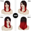 Sallcks Womens Ombre Black Red Wig Mid Length Straight Natural Looking Side Part Synthetic Full Wigs for Daily Party Hal
