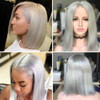 13x4 Grey HD Lace Front Wig Human Hair 16 Inch silky Straight Grey Bob Wigh Human Hair Transparent Lace Frontal Wigs for