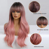 Esmee 24 Women Synthetic Wigs Natural Long Wavy Ombre Pink with Dark RootsFluffy Air Bangs Light Cosplay Party Wigs