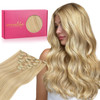 WENNALIFE Clip in Human Hair Extensions 16 Inch 120g 7pcs Light Blonde Highlighted Golden Blonde Hair Extensions Clip In