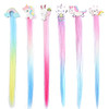6 PCS Hair Extensions Clip Carton Straight Curly Hairpieces Clips Cute Unicorn Accessories Hair Extensions for Kids Pony