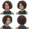UDU Short Curly Human Hair Wigs For Black Women with Bangs Highlighted Brown Mixed Color Non Lace Glueless Piano Colored