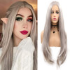 Silver Grey Lace Front Wigs for Women Long Silky Straight Real Hair Wig Natural Hairline Pre Plucked Glueless Lace Wig S