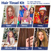 16 Colors Hair Tinsel Kit ELASO 48 Inches 3300 Strands Tinsel Hair Extensions Fairy for Christmas Halloween Cosplay Part