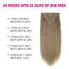 SixStarHair Ash Brown Clip In Remy Human Hair Extensions 20inch 180g 10 Pieces Wefts with 21 Clips Cold Tone