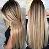 JOUKAYEA Long Ombre Brown Blonde Wig for White Black Women Synthetic Straight Highlight Dirty Blond Wig with Dark Roots