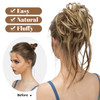 CJL HAIR Messy Bun Hair Piece Curly Hair Bun Extensions with Straight Tails Synthetic Hair Scrunchies Ponytail Hairpiece