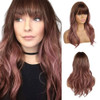 EMMOR Long Wavy Wigs with Bangs for Women 20 Inch Natural Curly Hair With Air Bang Synthetic Ombre Wigs Party Cosplay Da