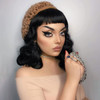 GT Wig Rockabilly Vintage Wigs for Women Short Black Wig with Bangs Shoulder Length Heat Resistant Short Curly Bettie Pa