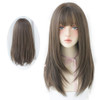 HUAISU Long Black Straight Hair Wig with Bangs Synthetic High Density Long Hair Wig for Women Cold Brown