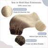 Real Human Hair Weft Sew in Extensions Ombre Brown to Platinum Blonde HandTied Weft Hair Extensions for Women 14Inch Sew