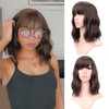 VCKOVCKO Short WaveWigs Natural Brown Wig With Air Bangs Womens Shoulder Length Curly Wavy Synthetic Cosplay Wig for Gir