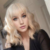 VCKOVCKO Natural Blonde Wigs With Air Bangs for Women Womens Shoulder Length Curly Wavy Synthetic blonde wig with bang W