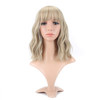 VCKOVCKO Natural Blonde Wigs With Air Bangs for Women Womens Shoulder Length Curly Wavy Synthetic blonde wig with bang W
