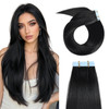 YILITE Tape in Human Hair Extensions 22 inches 20pcs 50g Silky Straight Human Hair Extensions Tape in Jet Black Color Ha