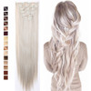 Snoilite 26 Long Straight Curly 8 Pcs Clip in on Hair Extensions Blonde Mix Light Grey Full Head Set Thick Hairpiece Syn