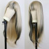 mszyhuwan 613 Blonde Mixed Black Highlights Fringe Bangs Lolita Hair Wig for Costume Party Cosplay Womens Wig Long Wavy
