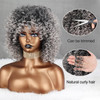 Xinran Curly Afro Grey Wigs for Black Women Short Grey Afro Wig with Bangs Synthetic Omber Gray Curly Full Wig 14 inch