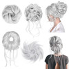 HOOJIH Messy Bun Hair Pieces 4 Pieces Messy Bun Straight Bun Hair Pieces for Women Wavy Tousled Updo Short Ponytail Hair