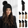 Flufymooz Beanie Wig Hat Hair Extension Long Wavy Curly Black Hat Wig with Faux Fur Pom Hat wig hat Attached 20 Inch Syn