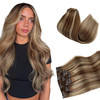 Balayage Clip in Extensions Real Human Hair 15 Inch Thick Ends Full Straight Ombre Balayage Brown to Beige Blonde Human