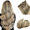 Blonde Clip in Hair Extensions Real Human Hair 18P613 Balayage Highlight Remy Hair Extensions 18 Inch Human Hair Extensi