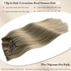 Blonde Clip in Hair Extensions Real Human Hair 18P613 Balayage Highlight Remy Hair Extensions 18 Inch Human Hair Extensi