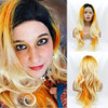 Kalisa Orange Blonde Wig for Women Synthetic Lace Frontal Wig Long Body Wavy Orange Blonde Wig Natural Hairline Dark Roo