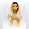 Kalisa Orange Blonde Wig for Women Synthetic Lace Frontal Wig Long Body Wavy Orange Blonde Wig Natural Hairline Dark Roo