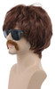 VGbeaty 60s 70s 80s Mens Disco Brown Short Rocker Singer Star Wig with Mustache Hippie Halloween Cosplay Party