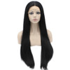 MX angel Long Straight Lace Front Synthetic Hair Black Wig Natural Hand Tied Heat Resistant Lace Wig