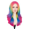 BERON Women Rainbow Wig Long Colorful Wavy Curly Wig for Girls Adult Multi Color Wigs for Cosplay Party Multicolor Wigs