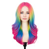 BERON Women Rainbow Wig Long Colorful Wavy Curly Wig for Girls Adult Multi Color Wigs for Cosplay Party Multicolor Wigs