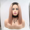 xiweiya Ombre Pink Lace Front Wig Rose Gold Wig Short Straight Peach 13x4 Lace Front Wig Middle Part Heat Resistant Fibe