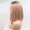xiweiya Ombre Pink Lace Front Wig Rose Gold Wig Short Straight Peach 13x4 Lace Front Wig Middle Part Heat Resistant Fibe
