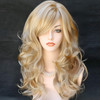 RightOn 22 Inches Blonde Mix Brown Wig Long Curly Mix Blonde Wig with Bangs Long Wavy Wig for Halloween Cosplay Costume