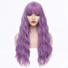 PATTNIUM Long Curly Wavy Wig with Bangs for Women Synthetic Halloween Cosplay Wig Lavender Purple