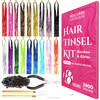 NIACONN Glitter Hair Tinsel Extensions Kit 18 Colors with Tools and Beads 48 Inch Sparkly Fairy Colorful Tensile Strands